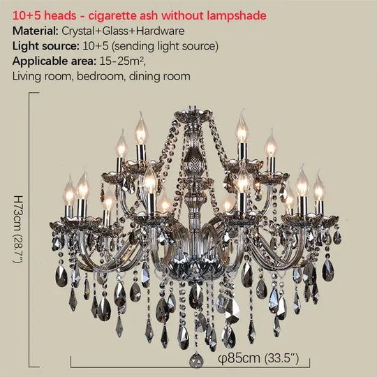 ELARA European Luxury Crystal Pendent Lamp Smoke Gray Living Room Restaurant Bedroom Villa Hotel Western Restaurant Chandelier