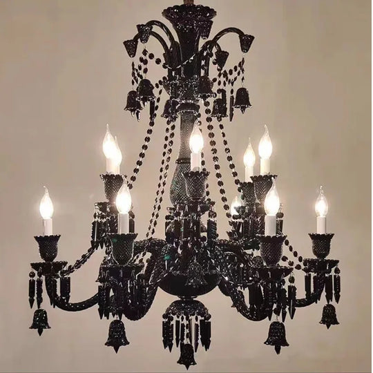 Black Crystal Chandelier for Dining Room and Bedroom Lighting