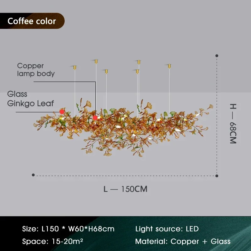 Luxury Ginkgo Leaf Glass Branch Chandelier