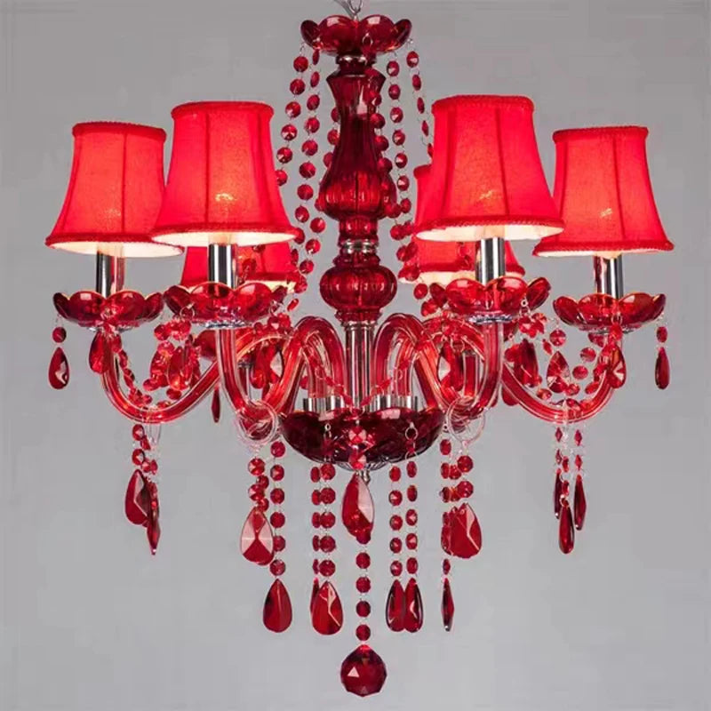 Red Candle Crystal Chandelier with Glass Shades 6 or 8 Head