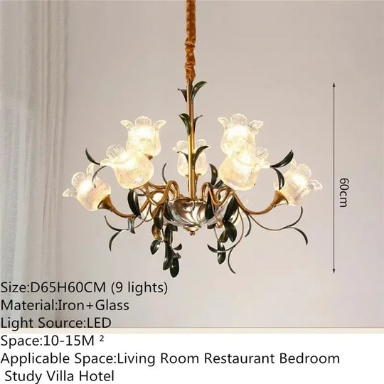 French Retro Crystal Pendant Light for Living Room and Restaurant