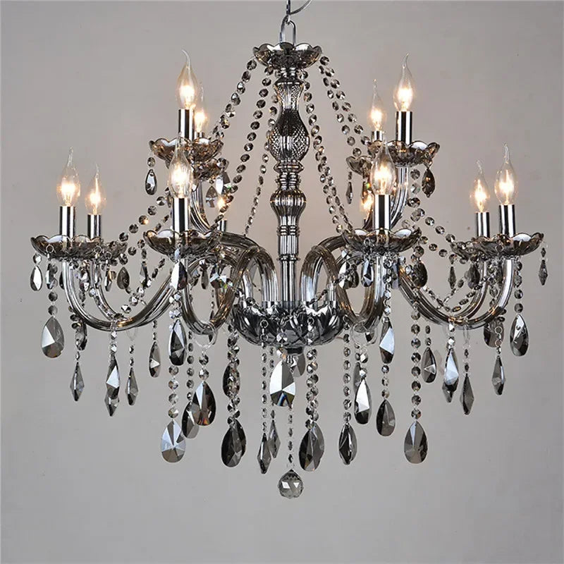 ELARA European Luxury Crystal Pendent Lamp Smoke Gray Living Room Restaurant Bedroom Villa Hotel Western Restaurant Chandelier
