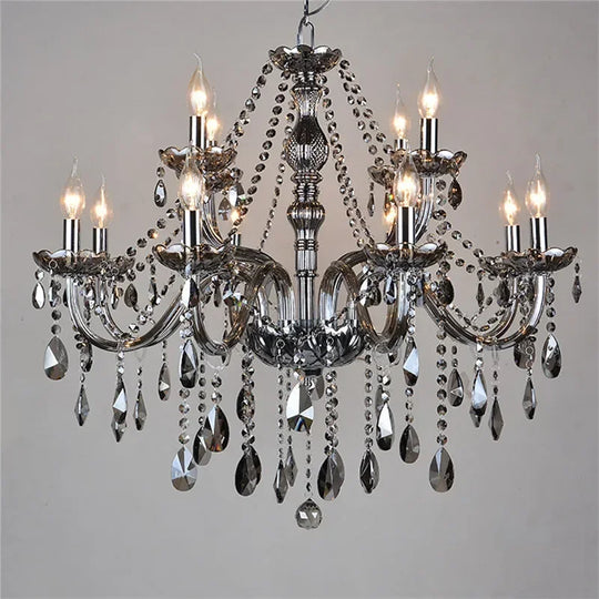 ELARA European Luxury Crystal Pendent Lamp Smoke Gray Living Room Restaurant Bedroom Villa Hotel Western Restaurant Chandelier