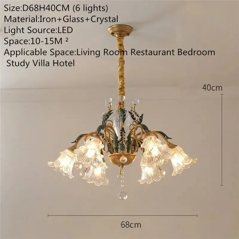 French Retro Crystal Pendant Light for Living Room and Restaurant