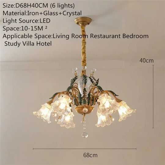 French Retro Crystal Pendant Light for Living Room and Restaurant