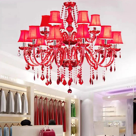 Red Candle Crystal Chandelier with Glass Shades 6 or 8 Head