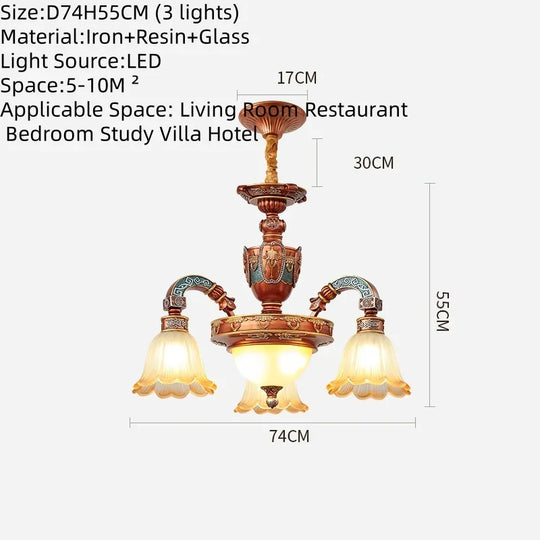 European Luxury Retro Iron Chandelier with Frosted Glass