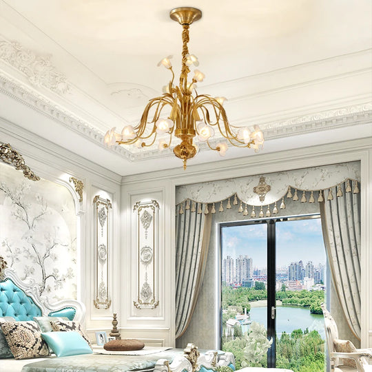 Luxury Brass Ceramic Retro Chandelier for Living and Dining