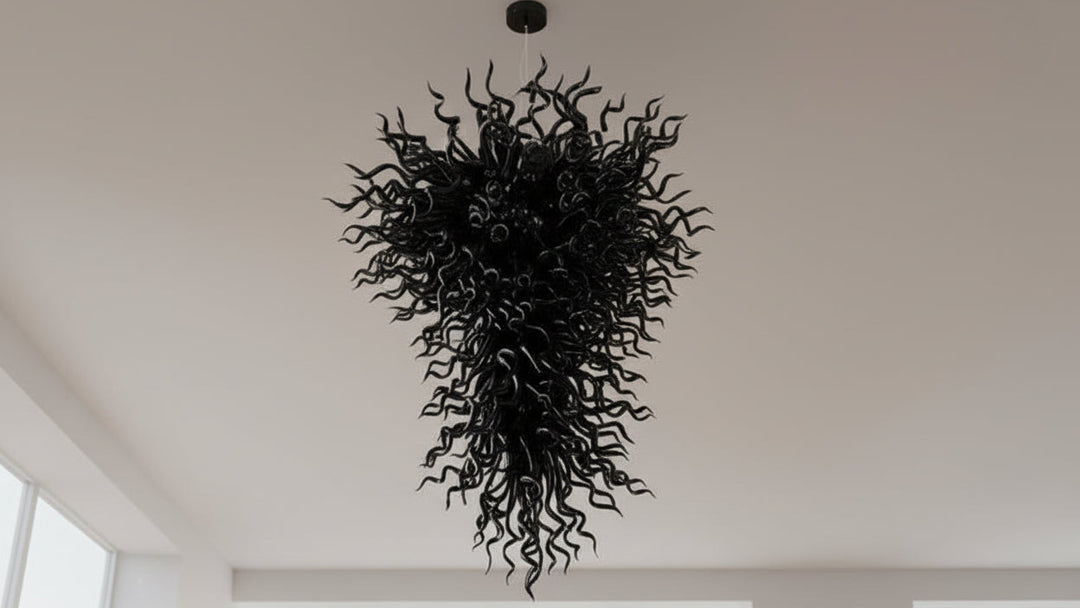 Large Black Hand Blown Glass Pendant Lamp for Statement Lighting