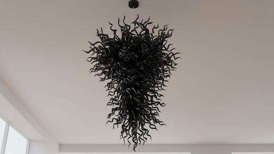 Large Black Hand Blown Glass Pendant Lamp for Statement Lighting