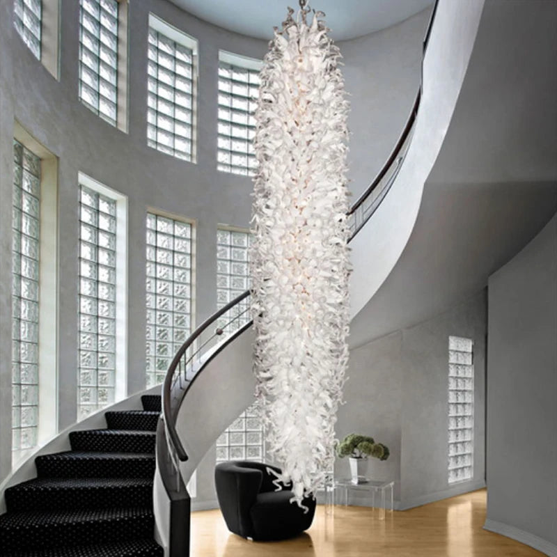 Very Large White Hand Blown Glass Chandelier for Living Room