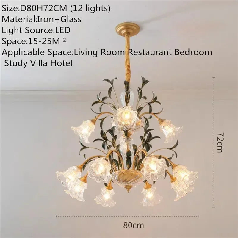 French Retro Crystal Pendant Light for Living Room and Restaurant