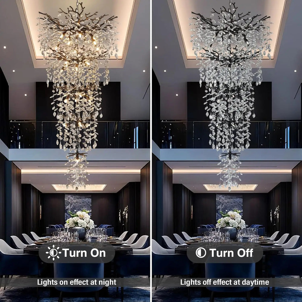 Black Crystal Tree Branch Chandelier for Staircase and Foyer