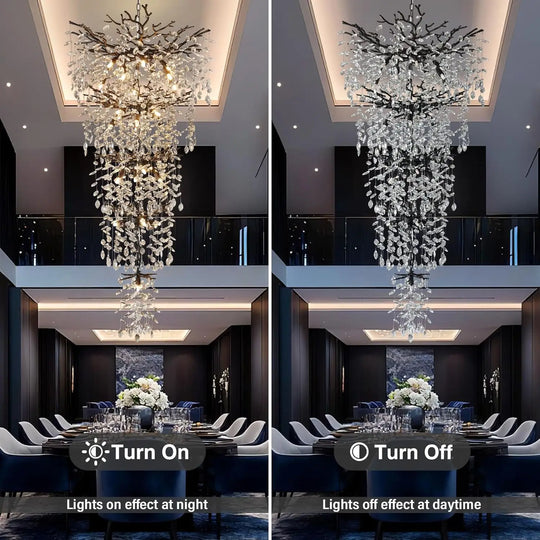 Black Crystal Tree Branch Chandelier for Staircase and Foyer