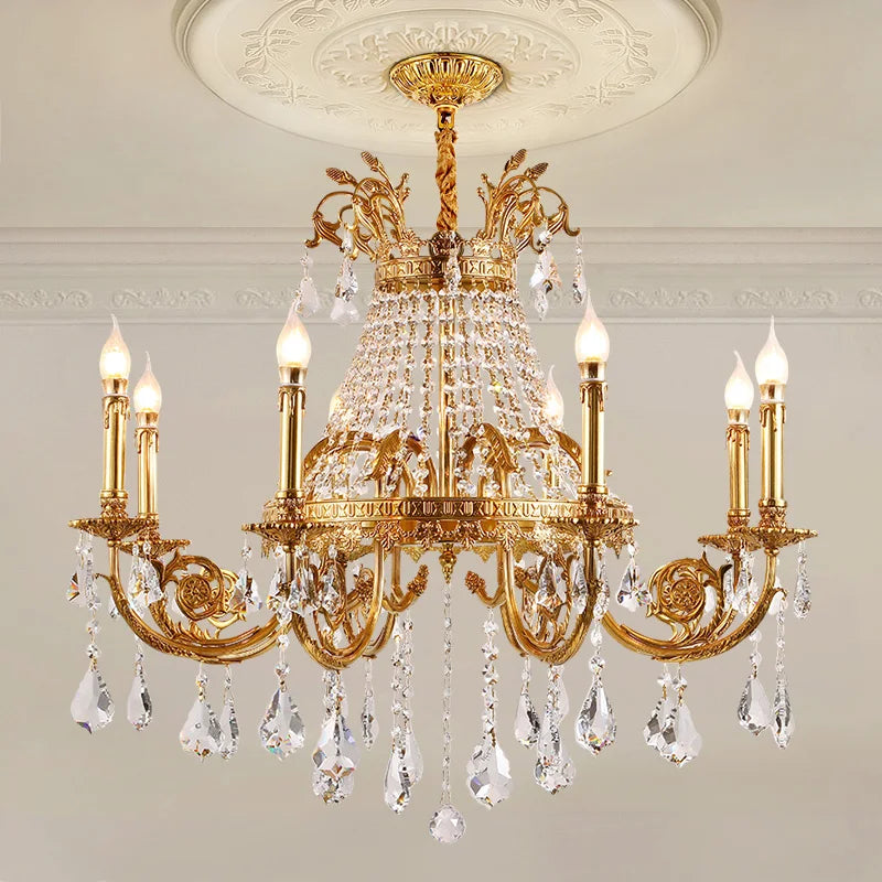 French Crystal Bronze Flush Mount Chandelier