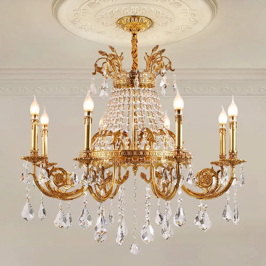 French Crystal Bronze Flush Mount Chandelier