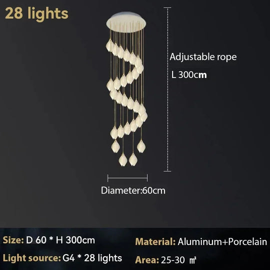 Ceramic Magnolia Chandelier for Staircase and Bedroom Lighting
