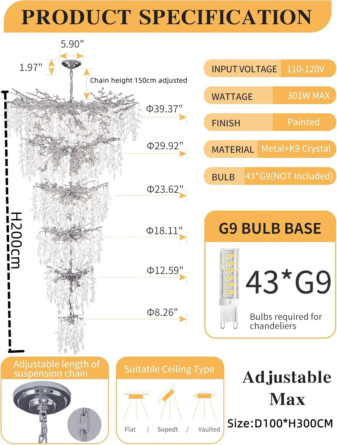 Black Crystal Tree Branch Chandelier for Staircase and Foyer