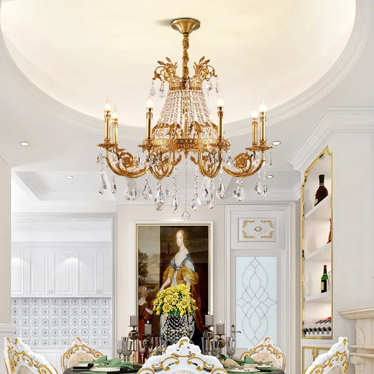 French Crystal Bronze Flush Mount Chandelier