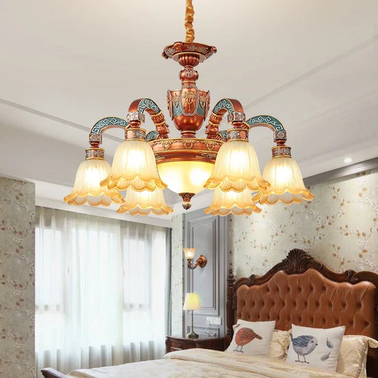 European Luxury Retro Iron Chandelier with Frosted Glass