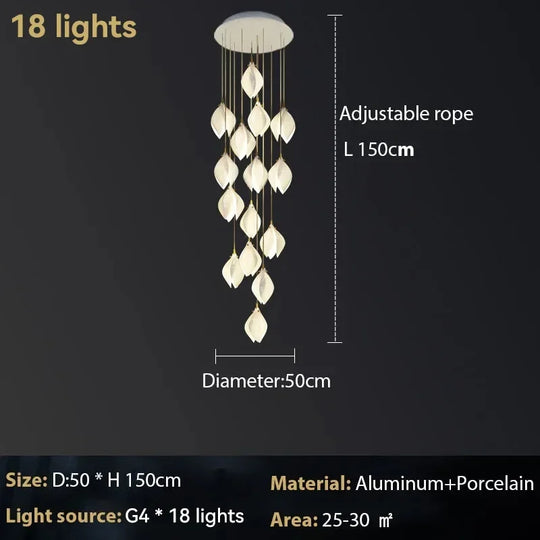 Ceramic Magnolia Chandelier for Staircase and Bedroom Lighting