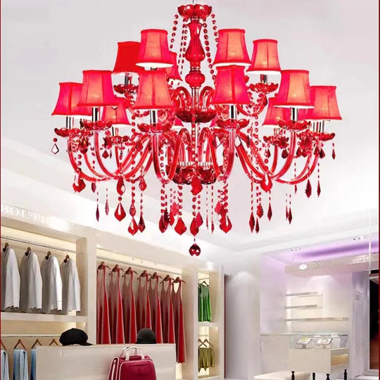 Red Candle Crystal Chandelier with Glass Shades 6 or 8 Head