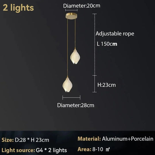 Ceramic Magnolia Chandelier for Staircase and Bedroom Lighting