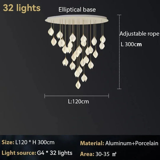 Ceramic Magnolia Chandelier for Staircase and Bedroom Lighting