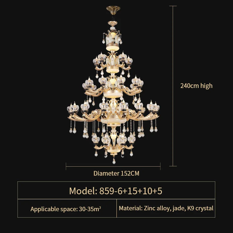 Natural Crystal Copper Pendant Chandelier for Duplex Villa Interiors