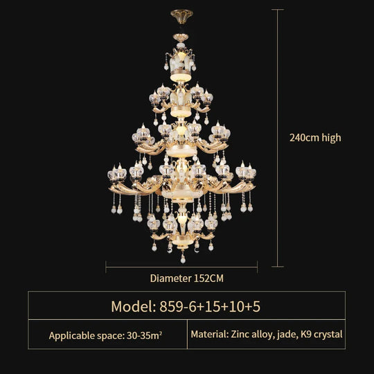Natural Crystal Copper Pendant Chandelier for Duplex Villa Interiors
