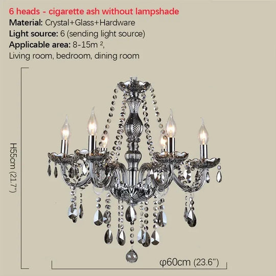 ELARA European Luxury Crystal Pendent Lamp Smoke Gray Living Room Restaurant Bedroom Villa Hotel Western Restaurant Chandelier