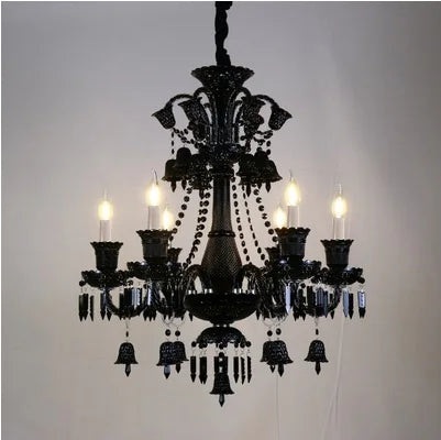 Black Crystal Chandelier for Dining Room and Bedroom Lighting