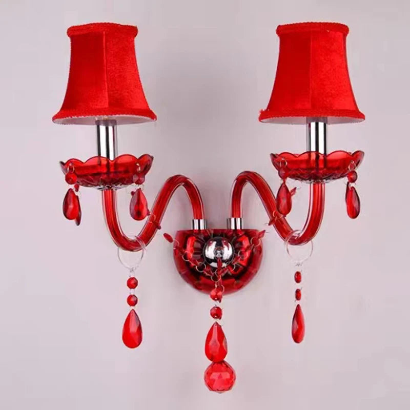 Red Candle Crystal Chandelier with Glass Shades 6 or 8 Head