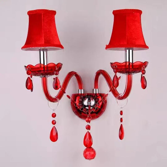 Red Candle Crystal Chandelier with Glass Shades 6 or 8 Head