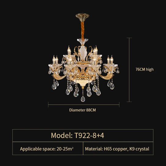 Crystal Candle Chandelier for Living Room and Dining Area