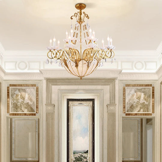 European Crystal Candle Brass Chandelier