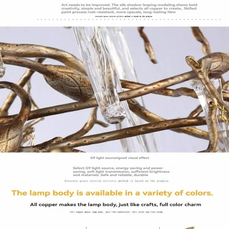 Brass Branch Crystal Pendant Chandelier for Staircase Lighting