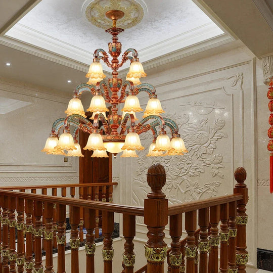 European Luxury Retro Iron Chandelier with Frosted Glass