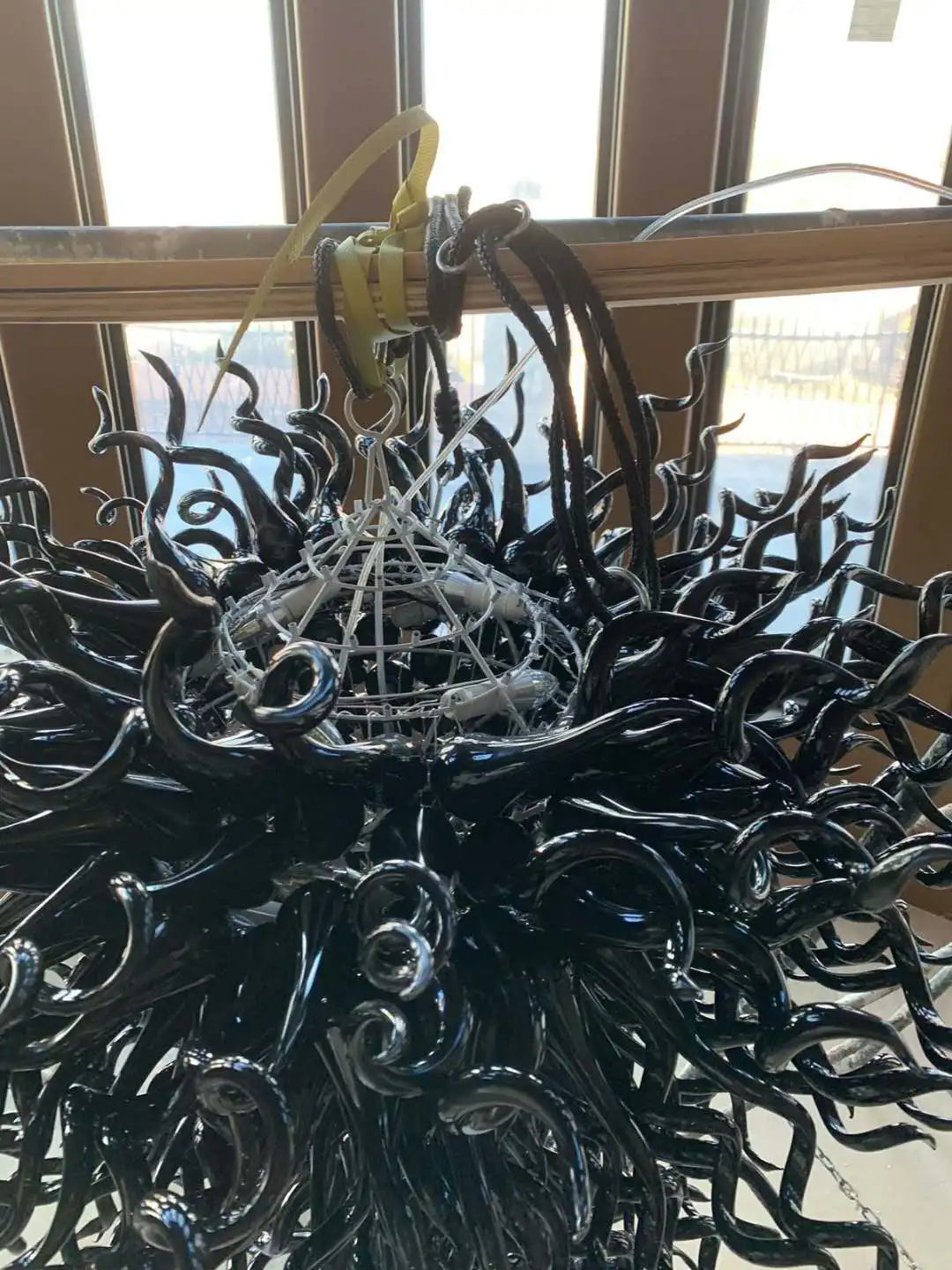 Large Black Hand Blown Glass Pendant Lamp for Statement Lighting