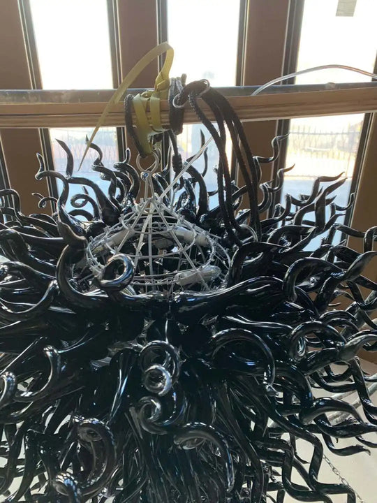 Large Black Hand Blown Glass Pendant Lamp for Statement Lighting