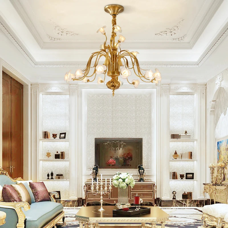 Luxury Brass Ceramic Retro Chandelier for Living and Dining