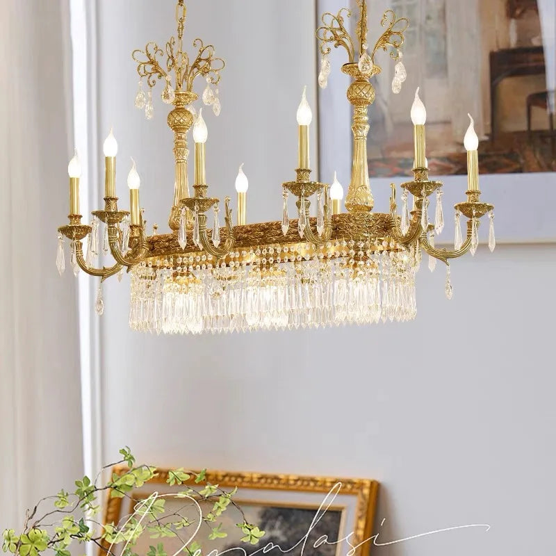 European Copper Crystal Chandelier 8-Light Pendant