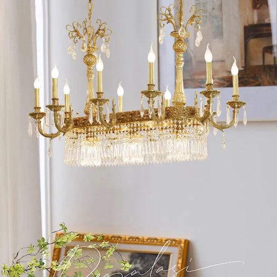 European Copper Crystal Chandelier 8-Light Pendant