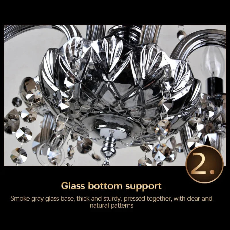 ELARA European Luxury Crystal Pendent Lamp Smoke Gray Living Room Restaurant Bedroom Villa Hotel Western Restaurant Chandelier