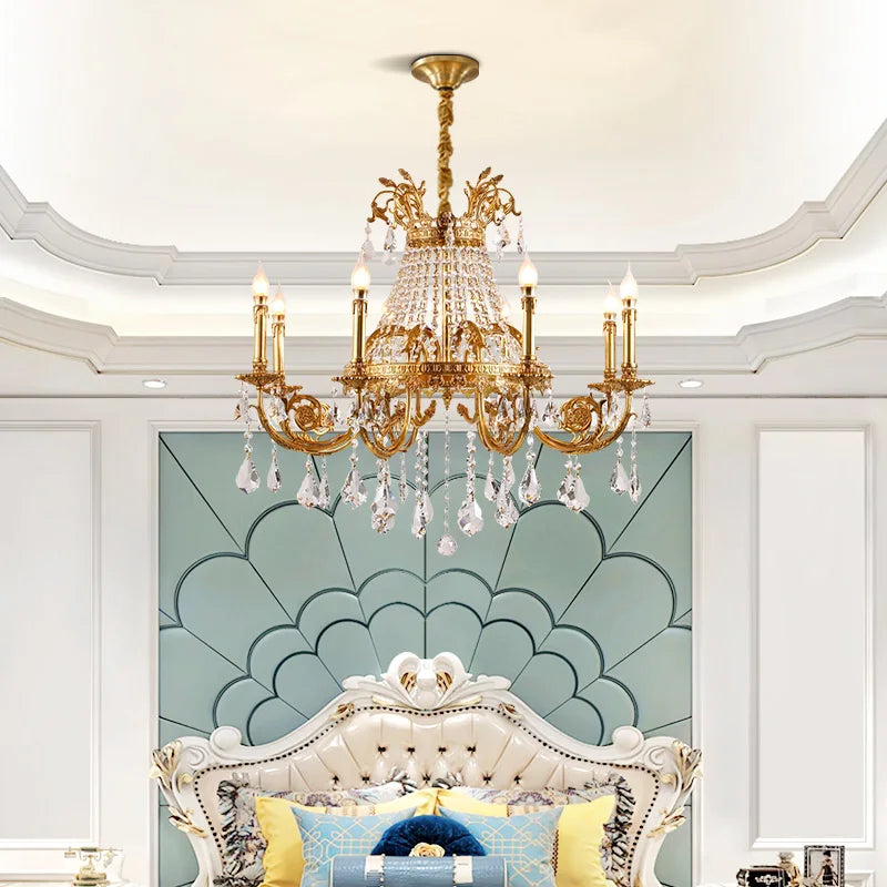 French Crystal Bronze Flush Mount Chandelier