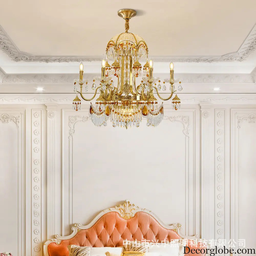 French style chandelier copper living room dining room lamp creative atmosphere bedroom crystal lamp retro duplex villa