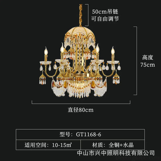 French style chandelier copper living room dining room lamp creative atmosphere bedroom crystal lamp retro duplex villa