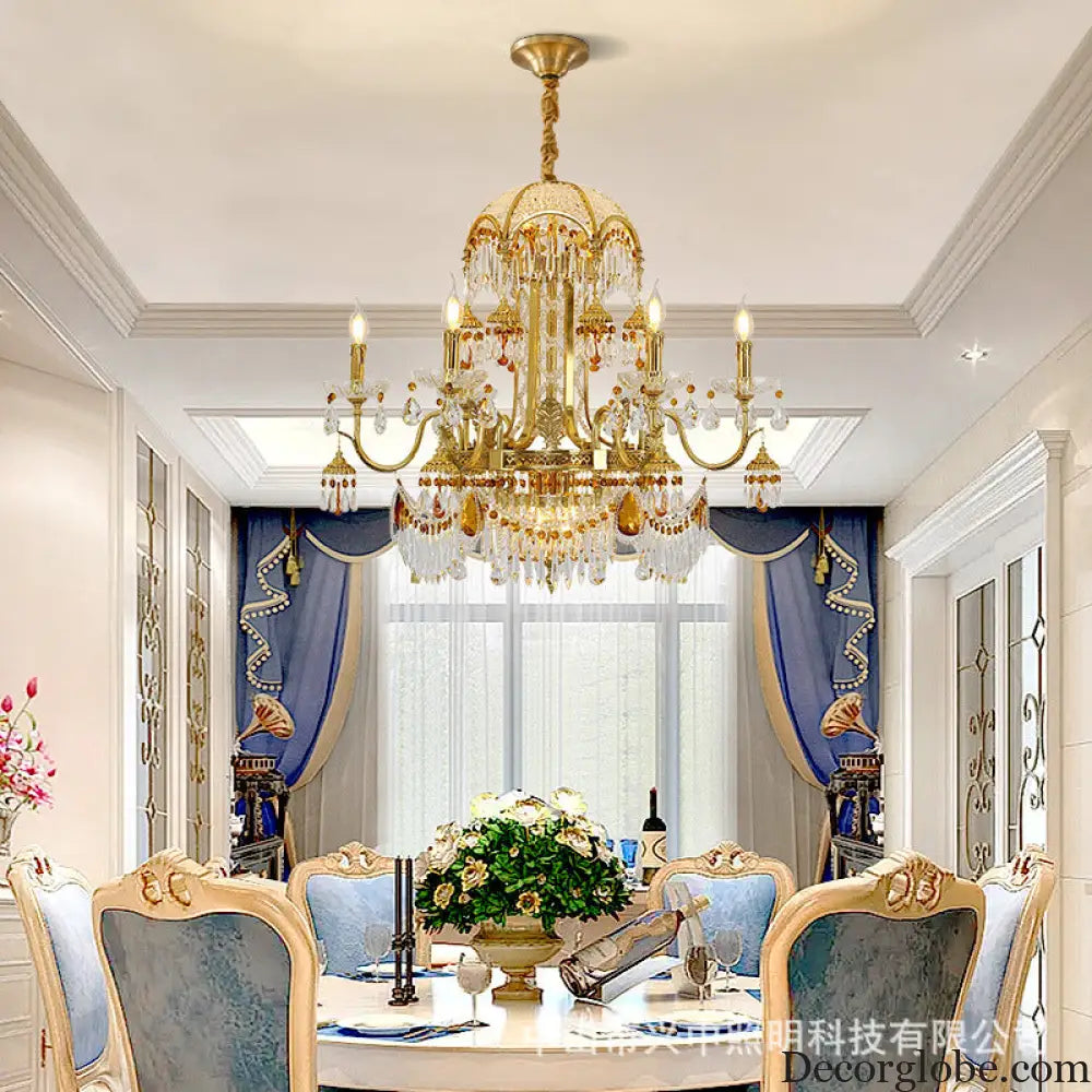 French style chandelier copper living room dining room lamp creative atmosphere bedroom crystal lamp retro duplex villa