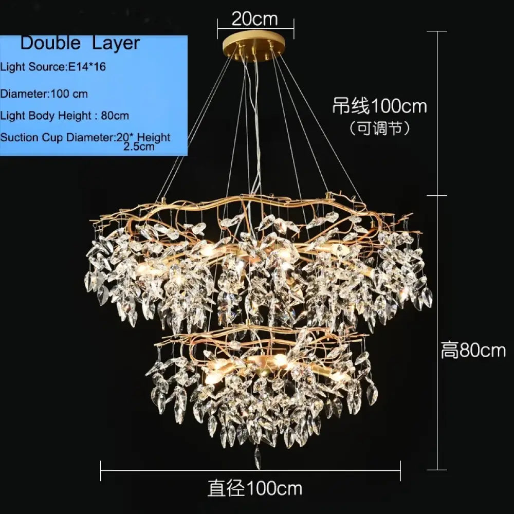 Elegant Long Gold K9 Crystal Chandelier - Ideal for Kitchen, Dining Room, Bedroom, and Living Room Ceiling Lighting, Featuring Branch-Style Chandeliers - DecorGlobe