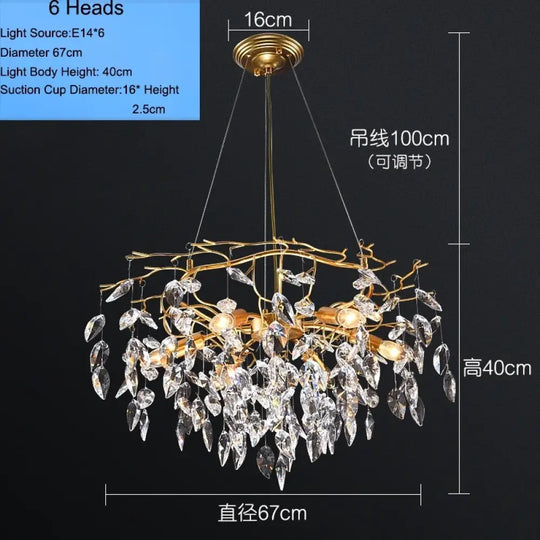 Elegant Long Gold K9 Crystal Chandelier - Ideal for Kitchen, Dining Room, Bedroom, and Living Room Ceiling Lighting, Featuring Branch-Style Chandeliers - DecorGlobe